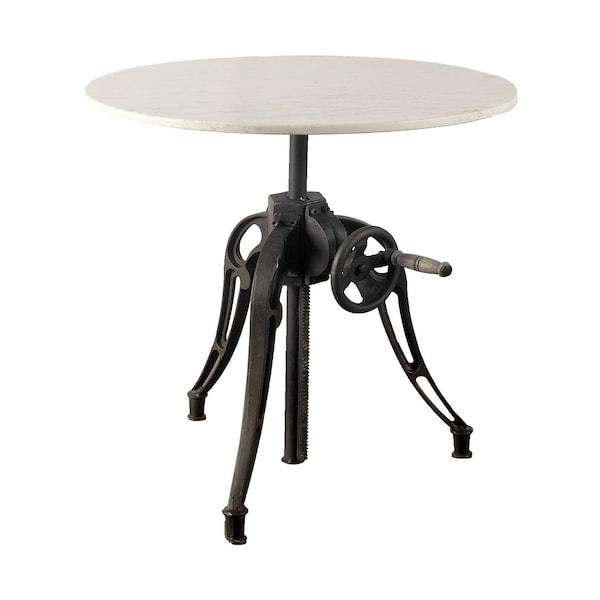 Homeroots 30" White And Black Rounded Marble And Metal Three Leg Base Dining Table 380481 - main