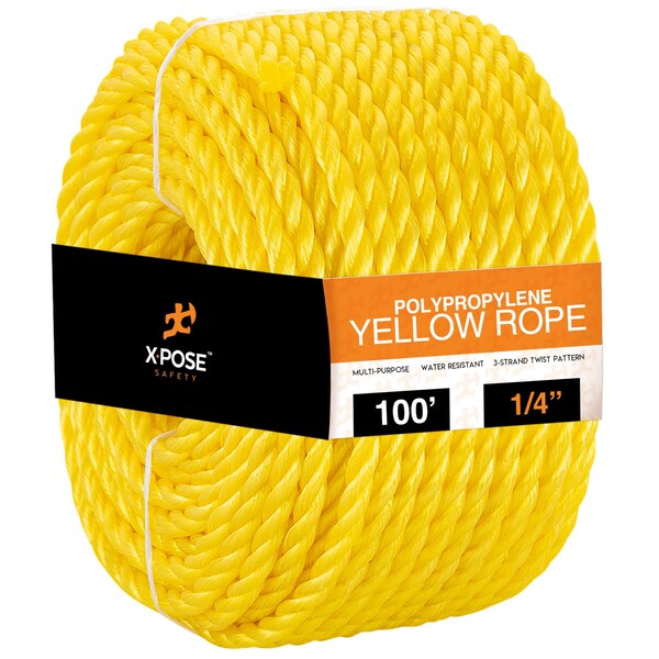 Xpose Safety 1/4in x 100ft Twisted Polypropylene Rope, Yellow YPR14-100-X - main