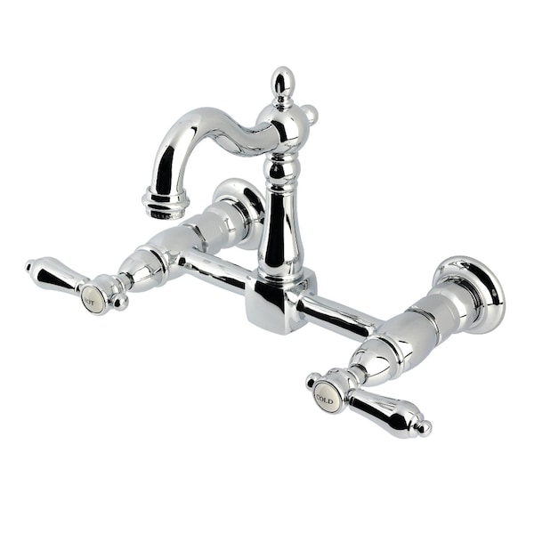 Kingston Brass Two-Handle Wall Mount Bridge Kitchen Faucet, Polished Chrome KS2441BAL - main