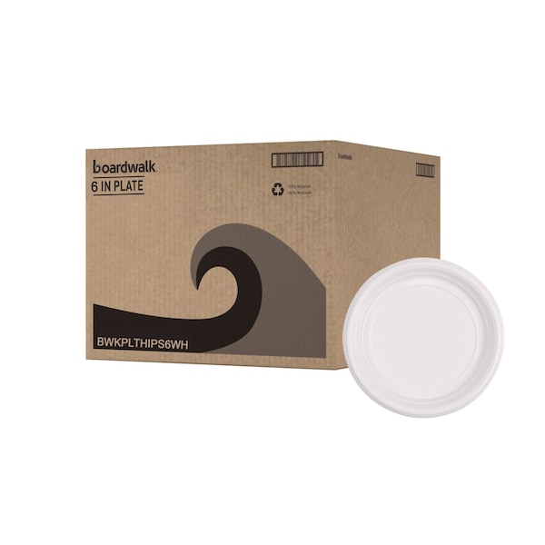 Boardwalk Hi-Impact Plastic Dinnerware, Plate, 6" Diameter, White, PK1000 PLTHIPS6WH - main
