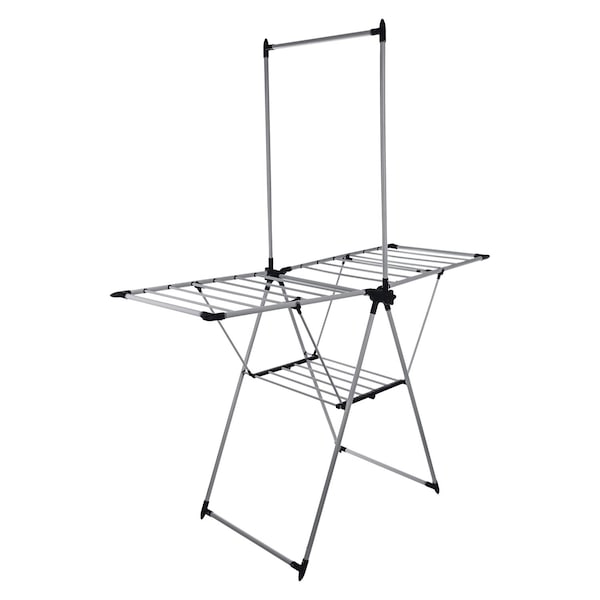 Home-Complete Clothes Drying Rack 2-Level Laundry Drying Rack with 24 Rails, Hanging Bar, 2 Adjustable Wings 82-CRAF16-PLTM - main
