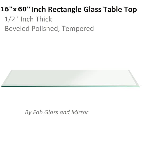Fab Glass And Mirror Rectangle 16x60in 1/2in Thick, Beveled Tempered Radius Corners Glass Table Top, 16in x 60in, Cl T-16x60REC12THBETE - main