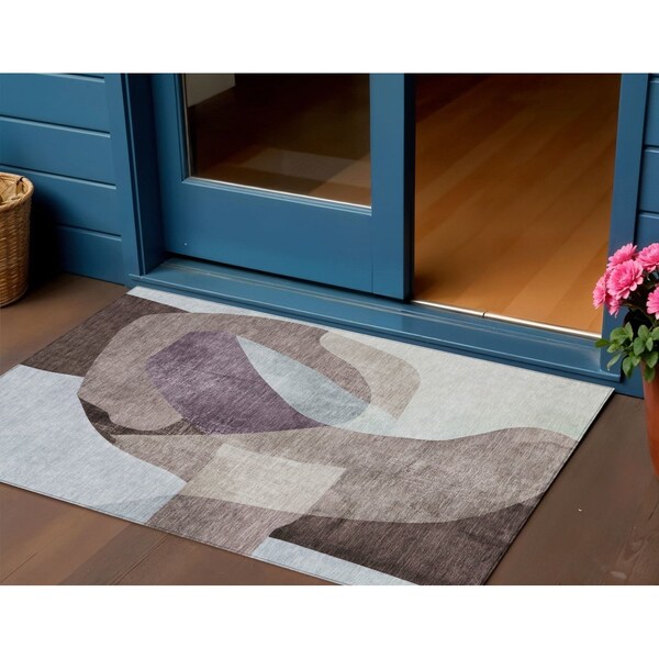 Homeroots 3' X 5' Brown And Taupe Abstract Washable Indoor Outdoor Area Rug 630441 - main