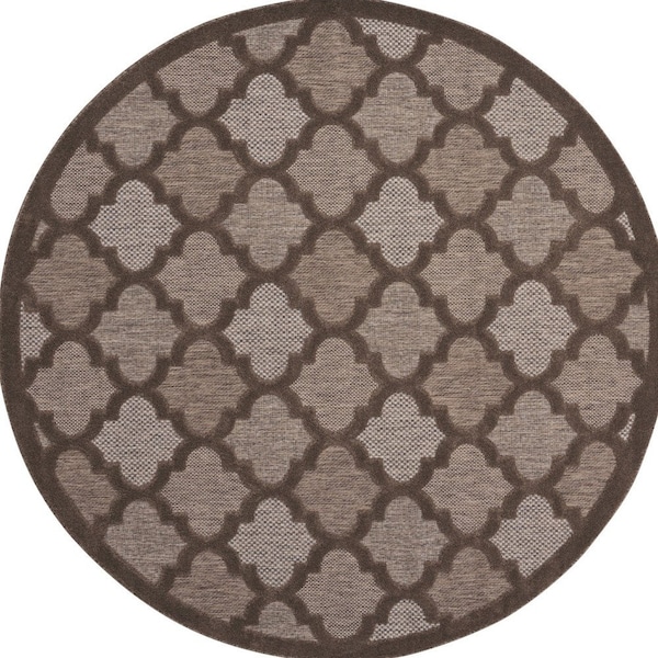 Homeroots 8' Brown Round Geometric Indoor Outdoor Area Rug 572802 - main