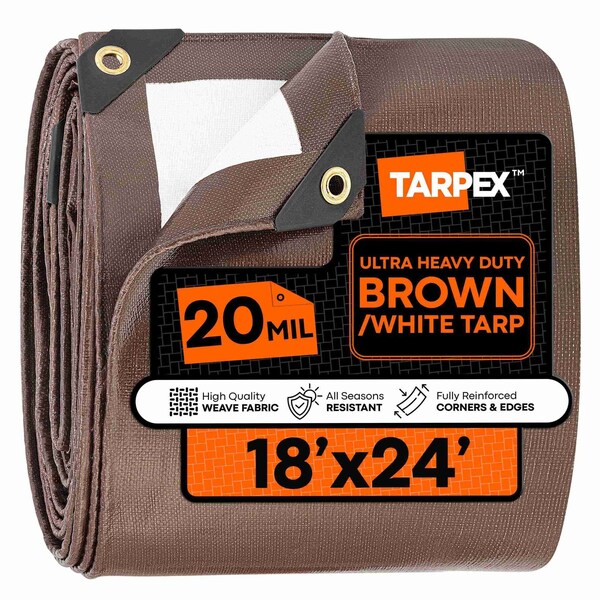 Tarpex Ultra Heavy Duty Tarp, 1 ft x 24 ft, 20 Mil, Brown/White, Polyethylene UHD-TA-1824 - main
