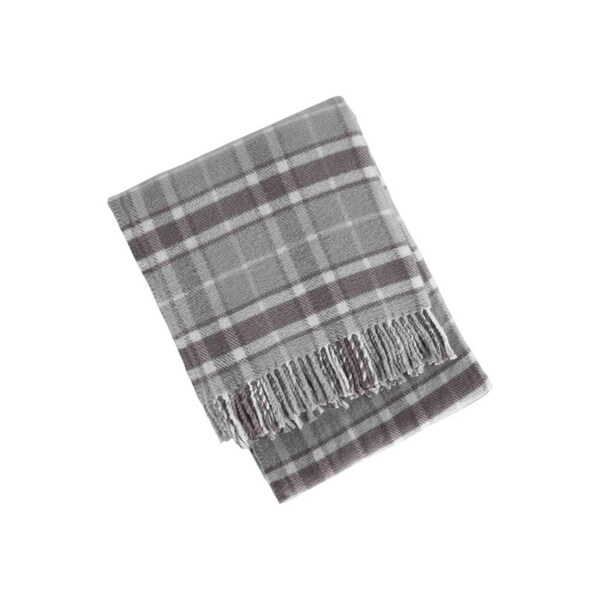 Homeroots 55" X 70" Light Gray And Brown Cotton Blend Woven Plaid Plush Throw Blanket with Fringe 633090 - main