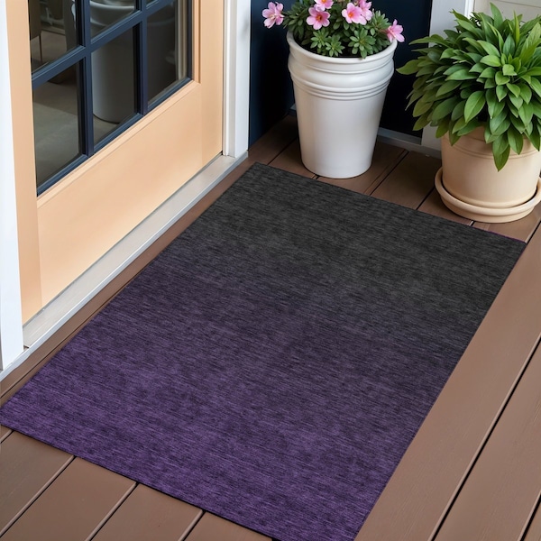 Homeroots 3' X 5' Eggplant Purple And Charcoal Abstract Washable Indoor Outdoor Area Rug 588936 - main