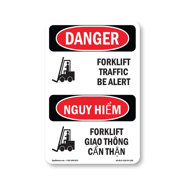 Signmission Safety Sign, OSHA Danger, 18" Height, Forklift Traffic Bilingual OS-DS-D-1218-VV-1265 - main