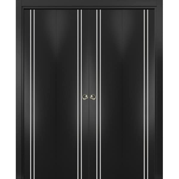 Sartodoors Sliding Closet Double Bi-fold Doors, Planum 0310 Matte Black and Aluminum Strips, Sturdy Tracks Mol PLANUM0310DBF-BLK-72 x 84 (4* 18x84) - main