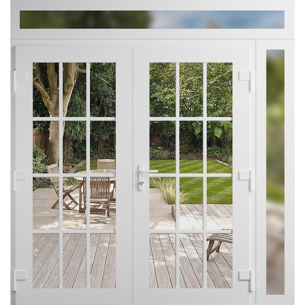 Vdomdoors Front Exterior Prehung Metal-Plastic Double Doors Clear Glass / MANUX 8355 White Silk / Office Comm MANUX8355DEXD-WS-W72+14xH80+14-LH-I - main