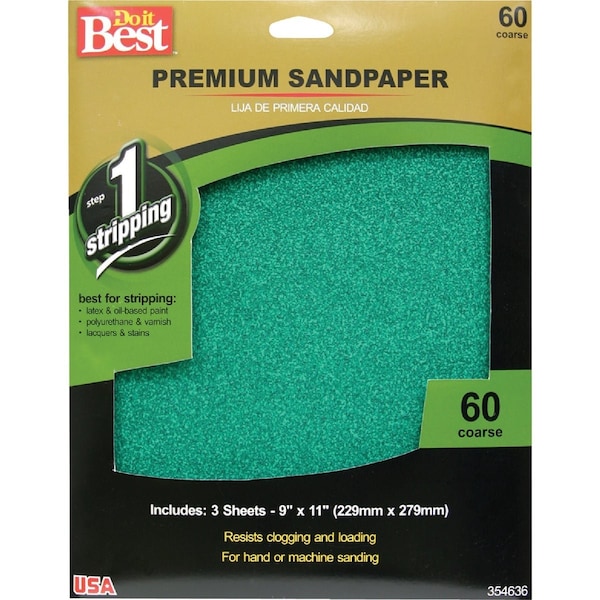 Do It Best Premium Plus 9'' x 11'' 60 Grit Coarse Sandpaper, 3PK 7260004 - main