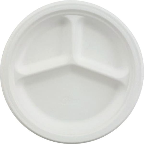 Chinet Paper Dinnerware, 3-Comp Plate, 9 1/4" dia, White, PK500 21228 - main