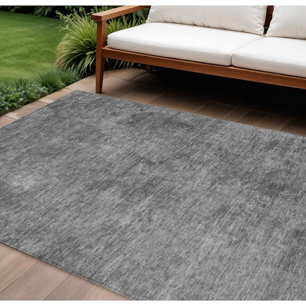 Homeroots 8' X 10' Gray And Smoky Black Abstract Washable Indoor Outdoor Area Rug 609319 - main