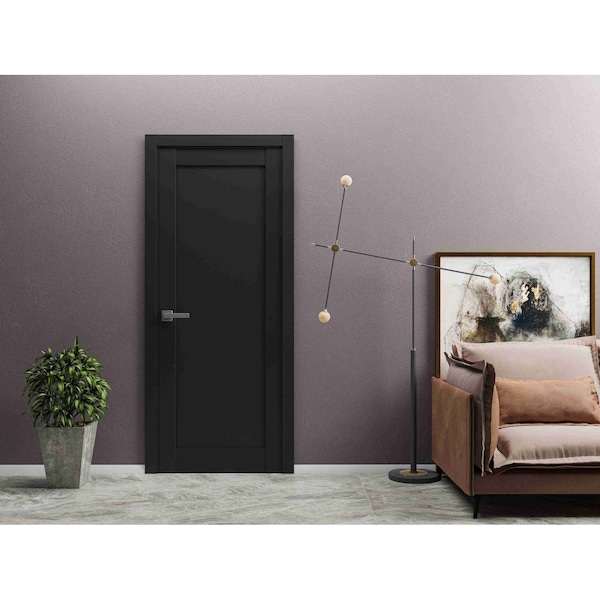 Sartodoors Solid French Door 18 x 80in, Quadro 4111 Matte Black, Single Regular Panel Frame Trims Handle QUADRO4111ID-BLK-18 - main