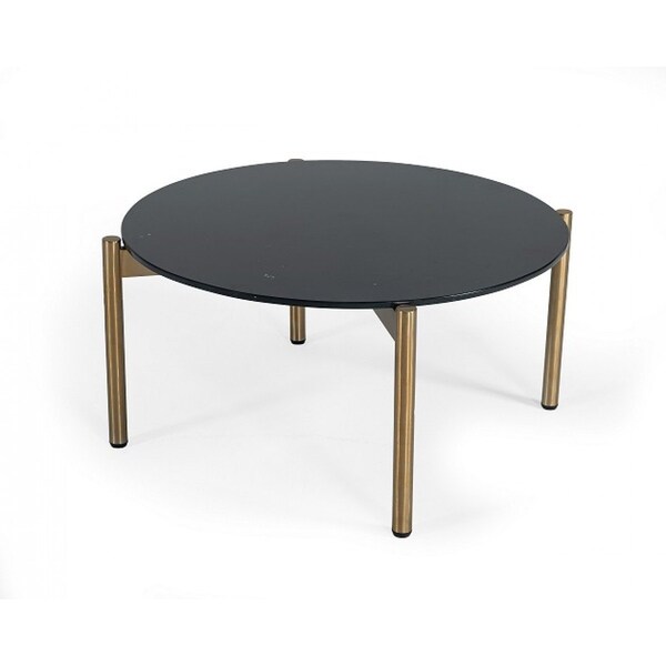 Homeroots 36" Black and Gold Faux Marble And Steel Round Coffee Table 489057 - main