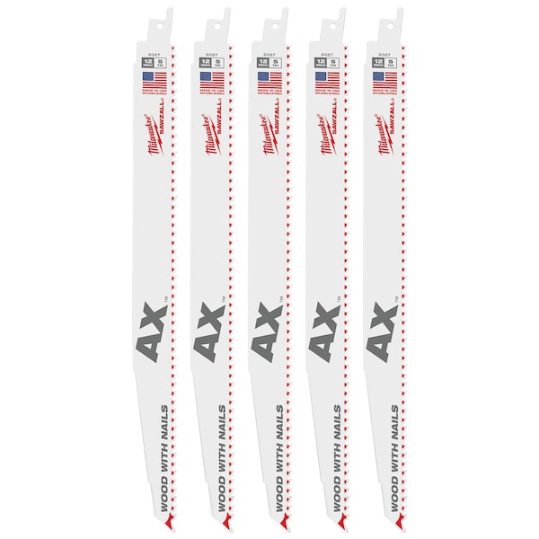Milwaukee Tool 12" 5 TPI The Ax Sawzall Blade (5 Pk) 48-00-5027 - main