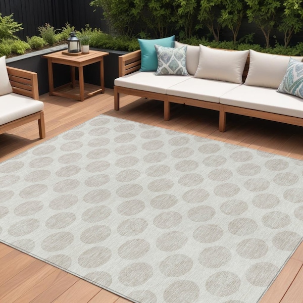 Homeroots 9' X 12' Ivory And Beige Polka Dot Washable Indoor Outdoor Area Rug 614909 - main