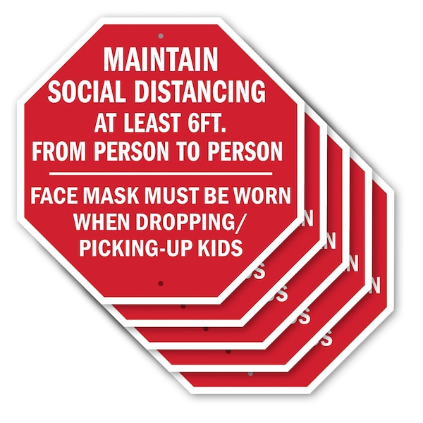 Signmission Maintain Social Distancing At Least, 10 inch X 10 inch, Aluminum Metal Signs, 5PK OC-A-5Pack-10-201 - main