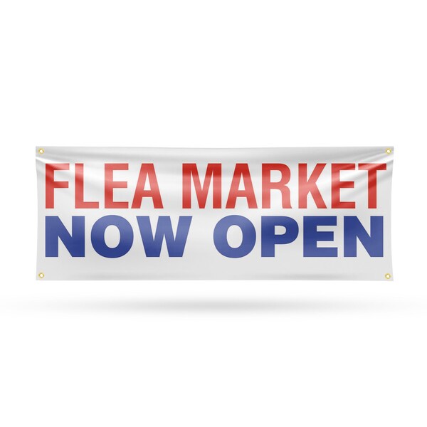 Signmission Flea Market Now Open, 18 Inch x 48 Inch, Vinyl Banner B-30635 - main