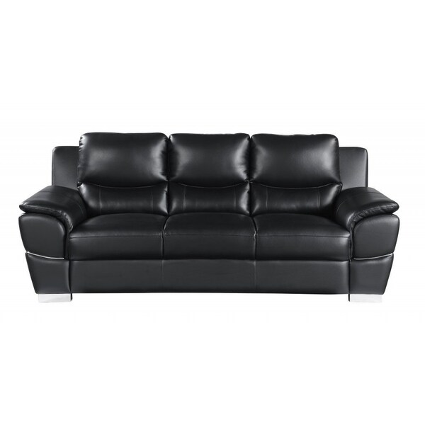 Homeroots 85" Black Leather Sofa With Silver Legs 329475 - main