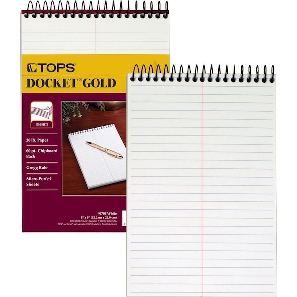 Tops Business Forms TOPS, DOCKET GOLD STENO BOOKS, GREGG RULE, 6 X 9, WHITE, 100 SHEETS 99708 - main