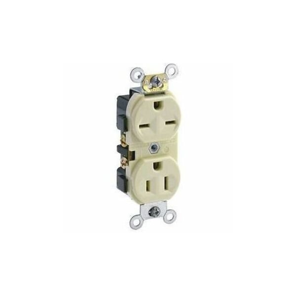 Leviton Straight Blade Receptacle, 5-15R, 6-15R, 15 A, 125V AC, 2 Pole, 3 Wire, Flush Mount, Self-Grounded 5031-I - main