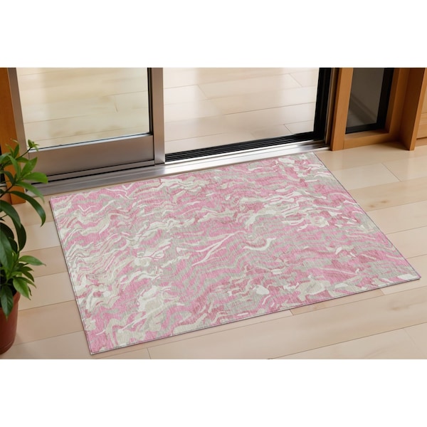 Homeroots 3' X 5' Pink Gray And Ivory Abstract Washable Indoor Outdoor Area Rug 600306 - main