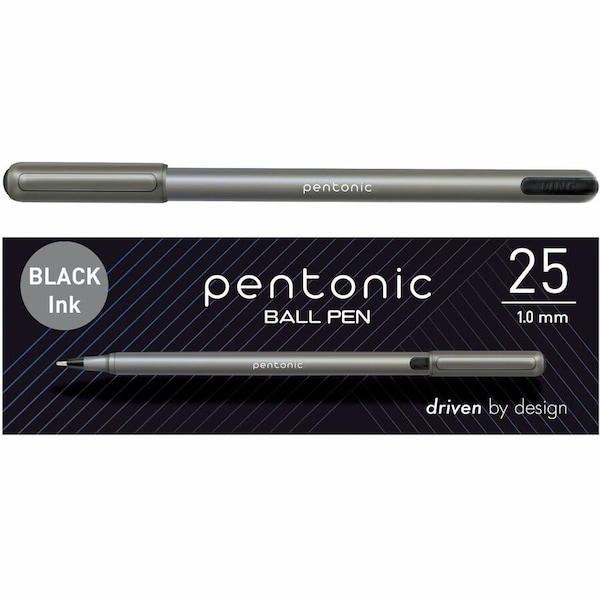 Pentonic Ballpoint Pen Set, 1 mm Pen Point, Black Ink, Nickel Silver Tip, 48PK PEN12128 - main