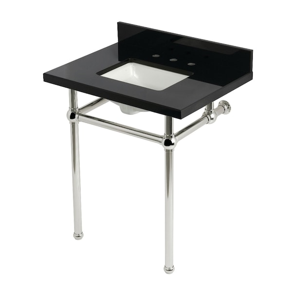 Kingston Brass 30" Black Granite Console Sink with Brass Legs, 8-Inch, 3-Hole, Black Granite/Polished Nickel KVPK30KBSQ6 - main