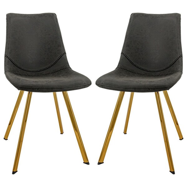 Leisuremod Markley Modern Leather Dining Chair with Gold Legs, Charcoal Black, 2PK MCG18BL2 - main