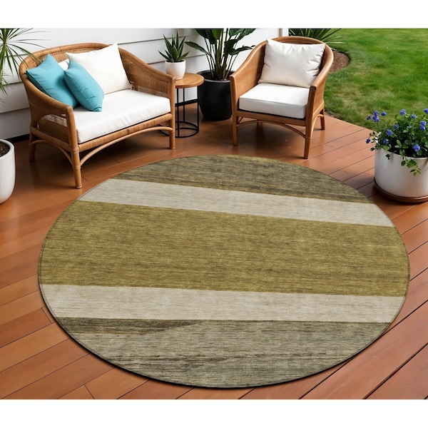 Homeroots 8' Coffee Ivory And Gray Round Abstract Washable Indoor Outdoor Area Rug 615256 - main