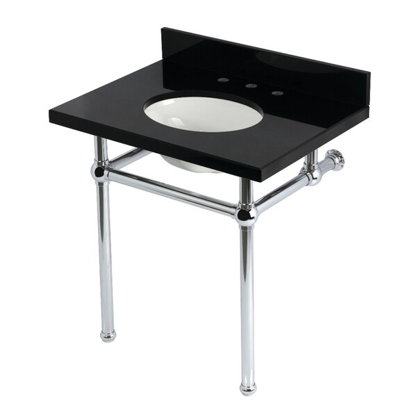 Kingston Brass 30" Black Granite Console Sink with Brass Legs, 8-Inch, 3-Hole, Black Granite/Polished Chrome KVPK3030KB1 - main