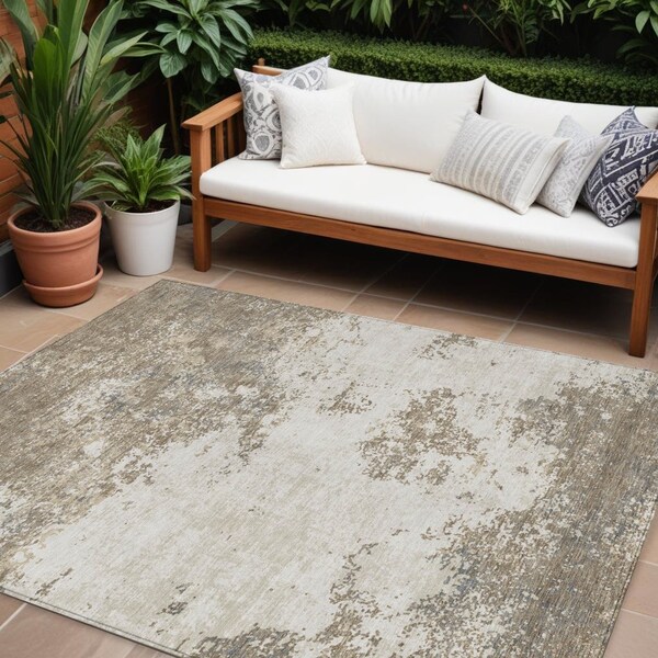 Homeroots 8' X 10' Taupe And Beige Abstract Washable Indoor Outdoor Area Rug 599529 - main