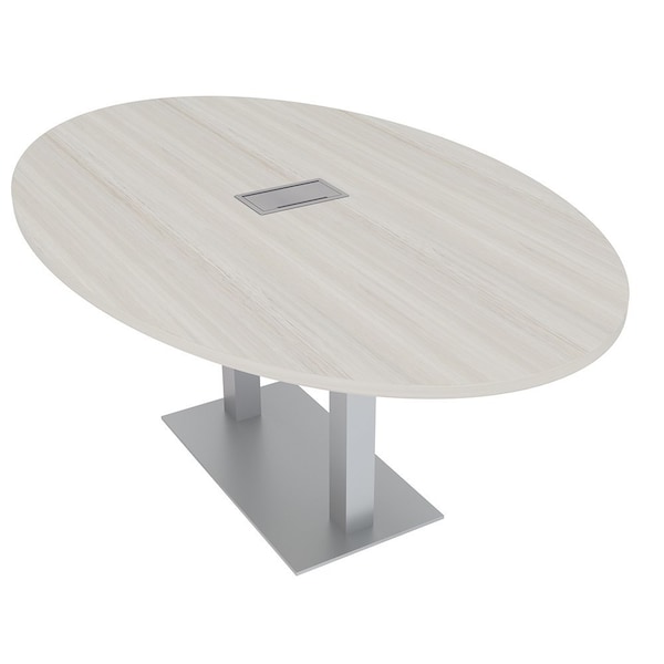 Skutchi Designs Oval Conference Table With Power, 48 in W, 84 in L, Ivory HAR-OVL-48X84-DOU-K458-ESIL - main