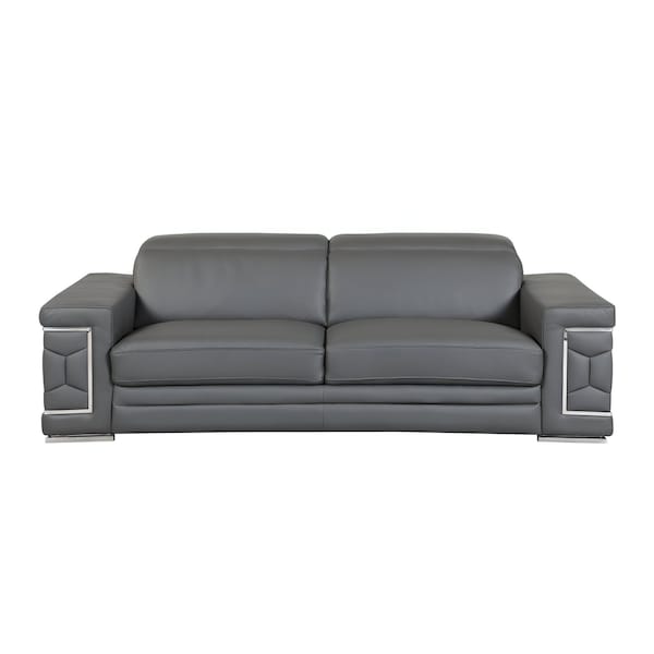 Homeroots 89" Dark Gray Italian Leather Sofa With Silver Legs 329589 - main