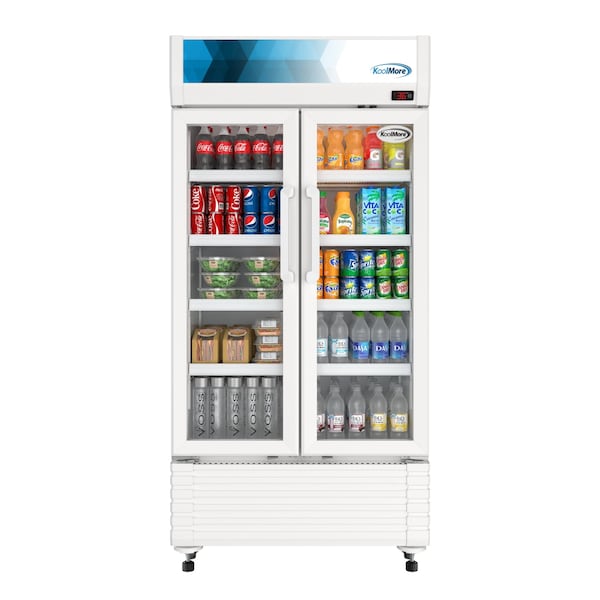 Koolmore 35 in. Commercial 2-Glass Door Merchandiser Refrigerator, 16.5 cu. ft. in White KM-MDR-2GD-35 KM-MDR-2GD-35 - main