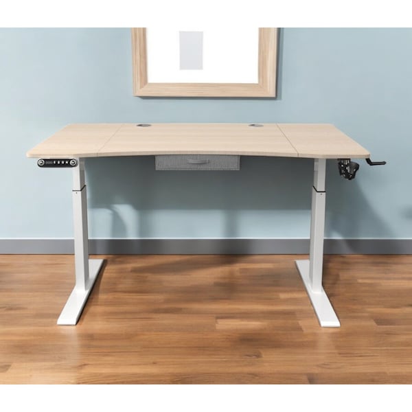 Homeroots Adjustable Height Oak and White Metal And Wood Hi Low Sit Or Stand Desk 558231 - main