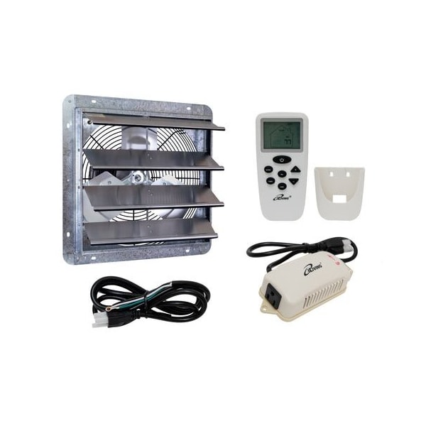 Iliving Silver 1200 CFM 16 in. Gable Mount Smart Remote Shutter Exhaust Fan with Thermostat, Humidistat ILG8SF16VC - main