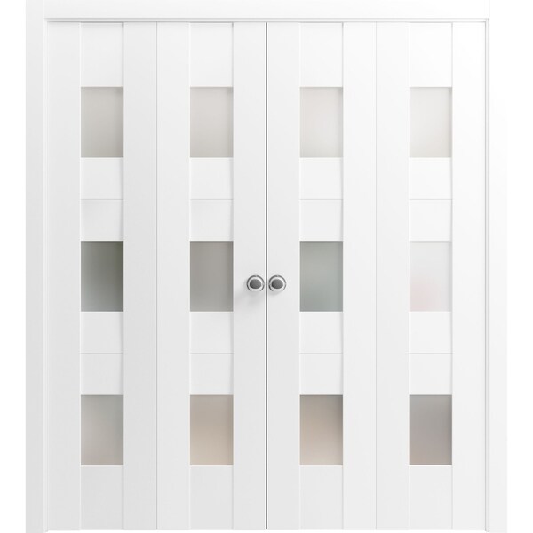 Vdomdoors Sliding Closet Double Bi-fold Doors White Solid Core Modern Interior SETE6003DBF-WS-72 x 96 (4* 18x96) - main