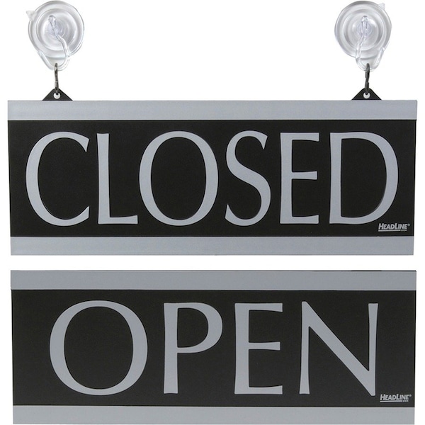 U.S. Stamp & Sign Open/Closed Sign, W/Suction Cups, 5" X 13", Black/Silver 4246 - main