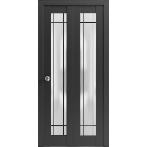 Sartodoors Sliding Closet Bi-fold Doors Planum 2112 Black Solid Core Modern Interior PLANUM2112BF-BLK-56 x 80 (2* 28x80) - main