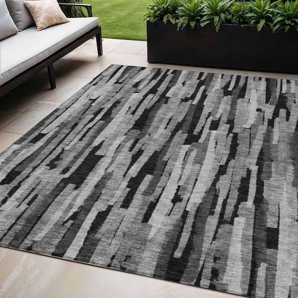 Homeroots 5' X 8' Gray And Black Striped Washable Indoor Outdoor Area Rug 603222 - main