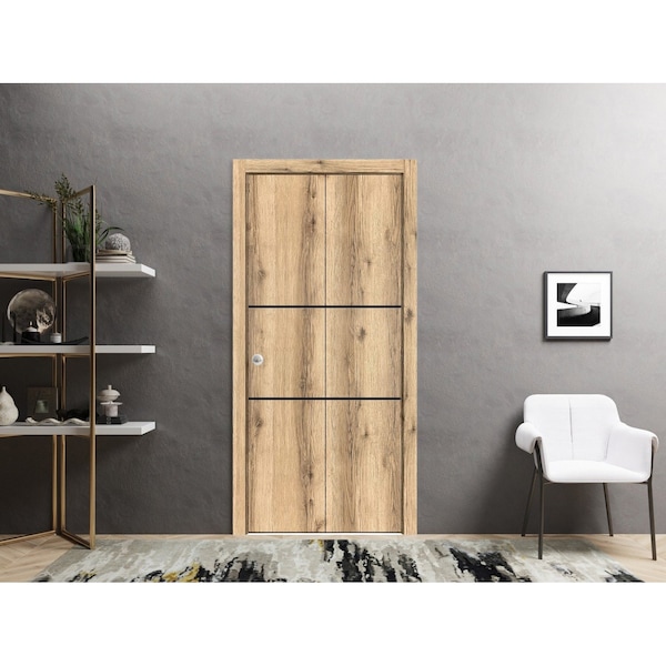 Sartodoors Sliding Closet Bi-fold Doors, Planum 0014 Oak and Aluminum Strips, Sturdy Tracks Moldings Trims Har PLANUM0014BF-DUB-48 - main