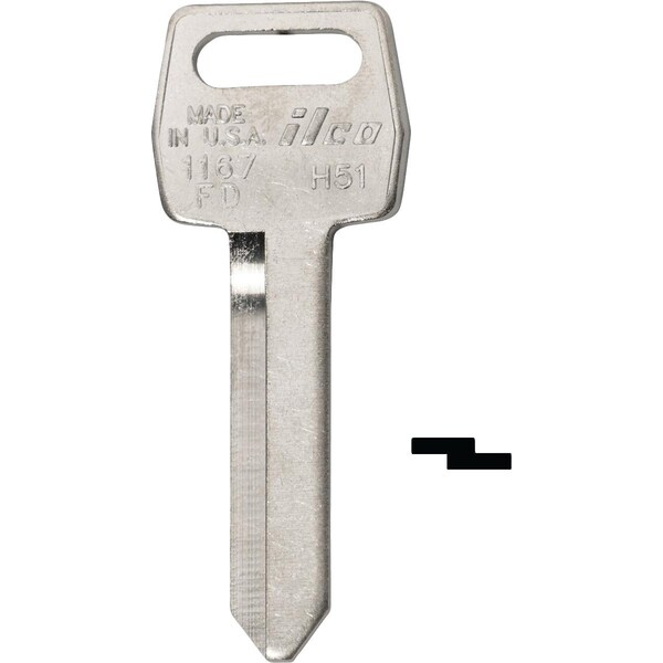 Ilco Ford Nickel Plated Automotive Key H51 / 1167FD, 10PK IAL6174900B - main