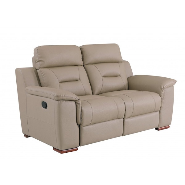 Homeroots 67in Beige And Brown Faux Leather Manual Reclining Loveseat 343908 - main
