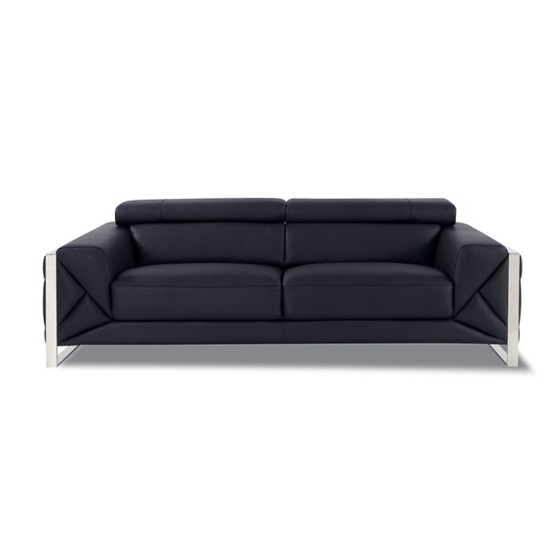 Homeroots 90" Black Italian Leather Solid Wood Sofa 720460 - main