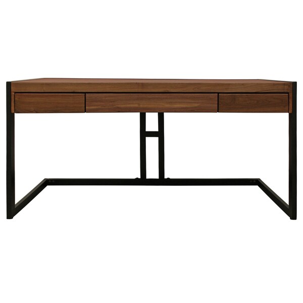 Homeroots 60" Brown And Black Acacia Solid Wood Executive Desk With Three Drawers 489174 - main