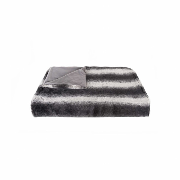 Homeroots 50" X 70" Gray and White Faux Fur Striped Plush Throw Blanket 354557 - main