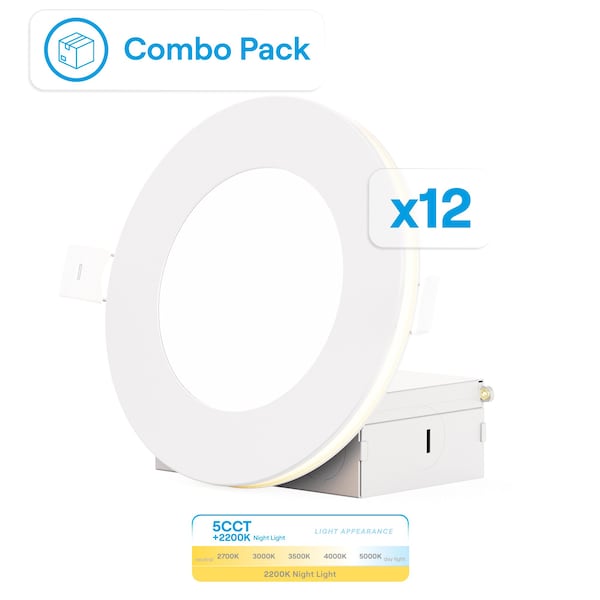 Infibrite 4 In Slim Recessed LED with Night Light 5CCT Selectable White 9 Watt 750LM Triac Dimmable, 12PK IB-001-28-9W-WH-12PK - main