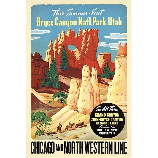 Homeroots 36" X 54" Vintage 1950S Bryce Canyon National Park Wall Art 394258 - main
